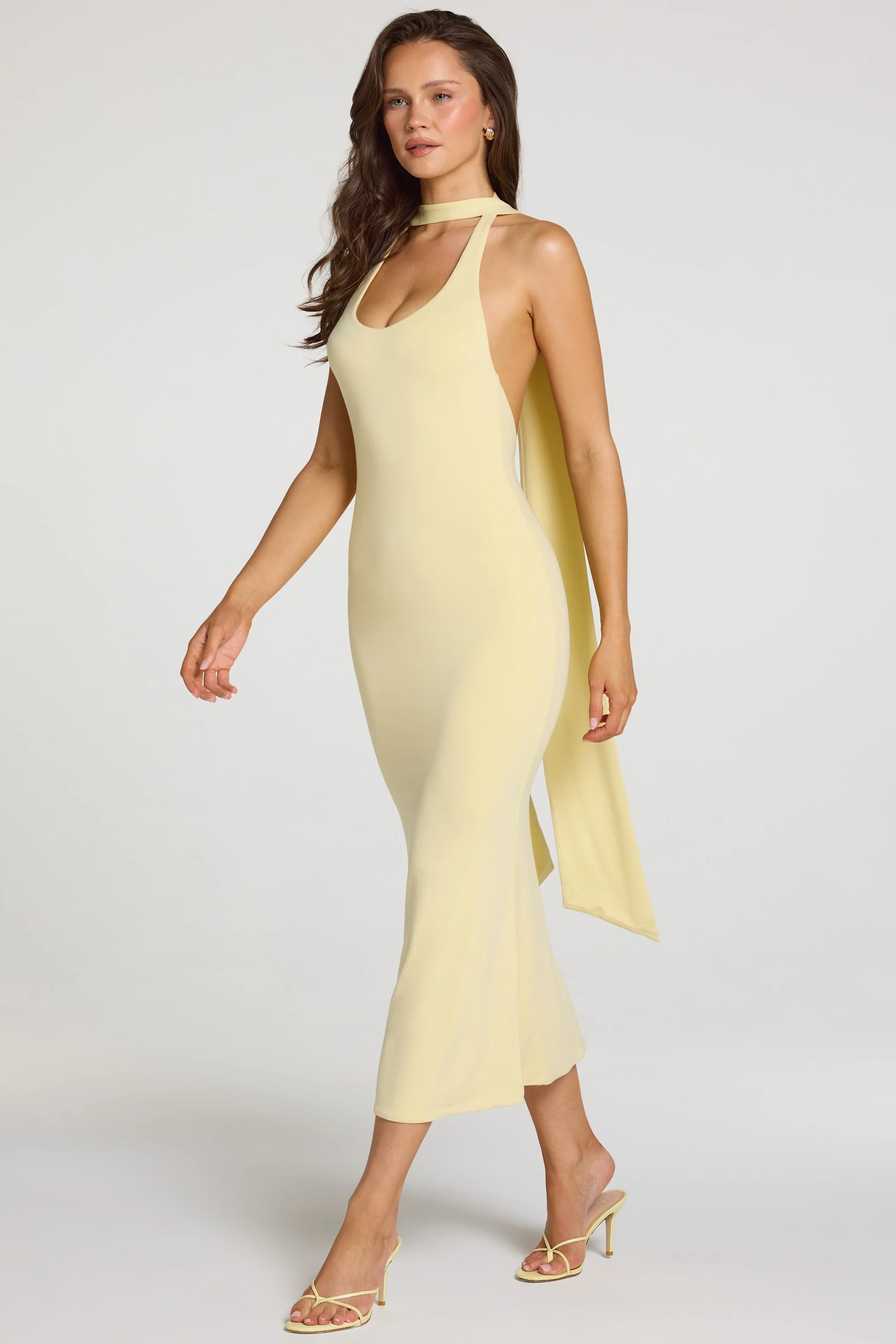 Modal Halterneck Midaxi Dress in Pastel Yellow