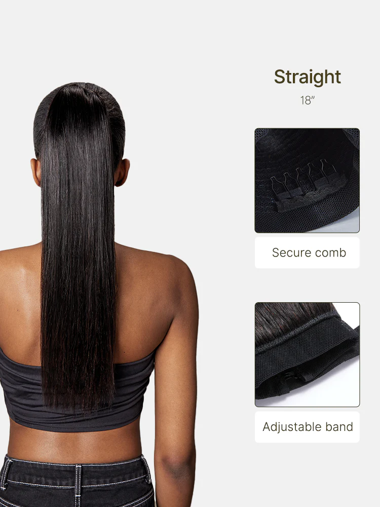 Frodio Ponypop Natural Black Seamless Straight Wrap Around Ponytail Human Hair - Destiny