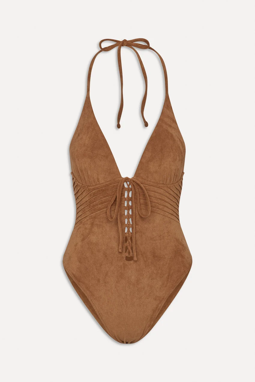 x BELLA HADID Barrel  Suede One Piece Swimsuit - Sunkissed Suede