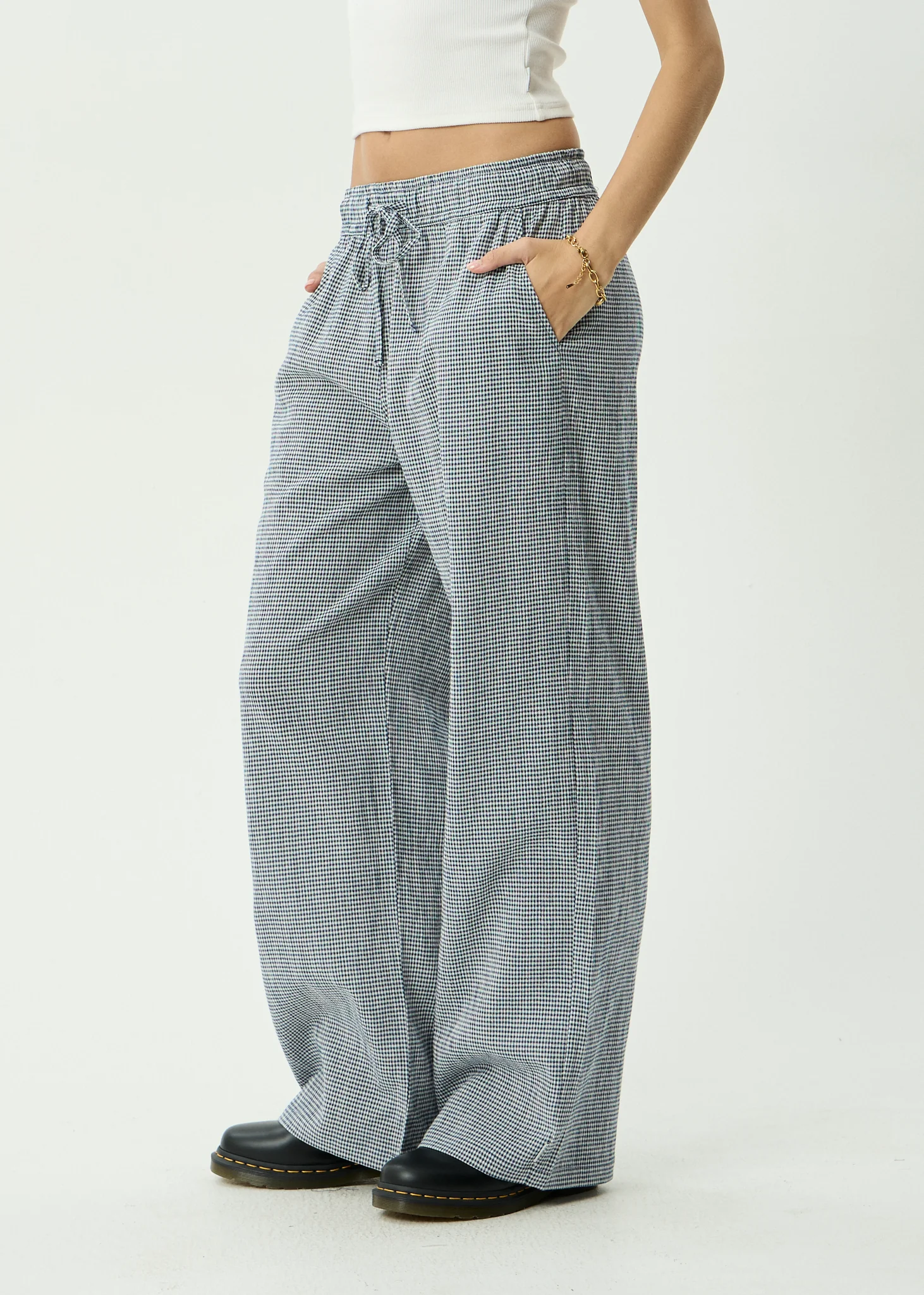 AFENDS Womens Harriet - Wide Leg Pant - Indy Navy Check