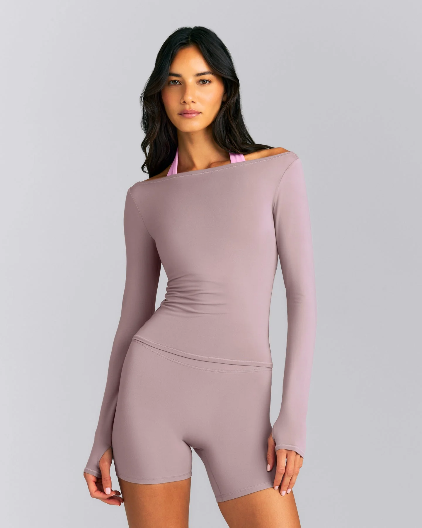 FormeSoft™ Fitted Off-The-Shoulder Long Sleeve Top | Dusty Purple