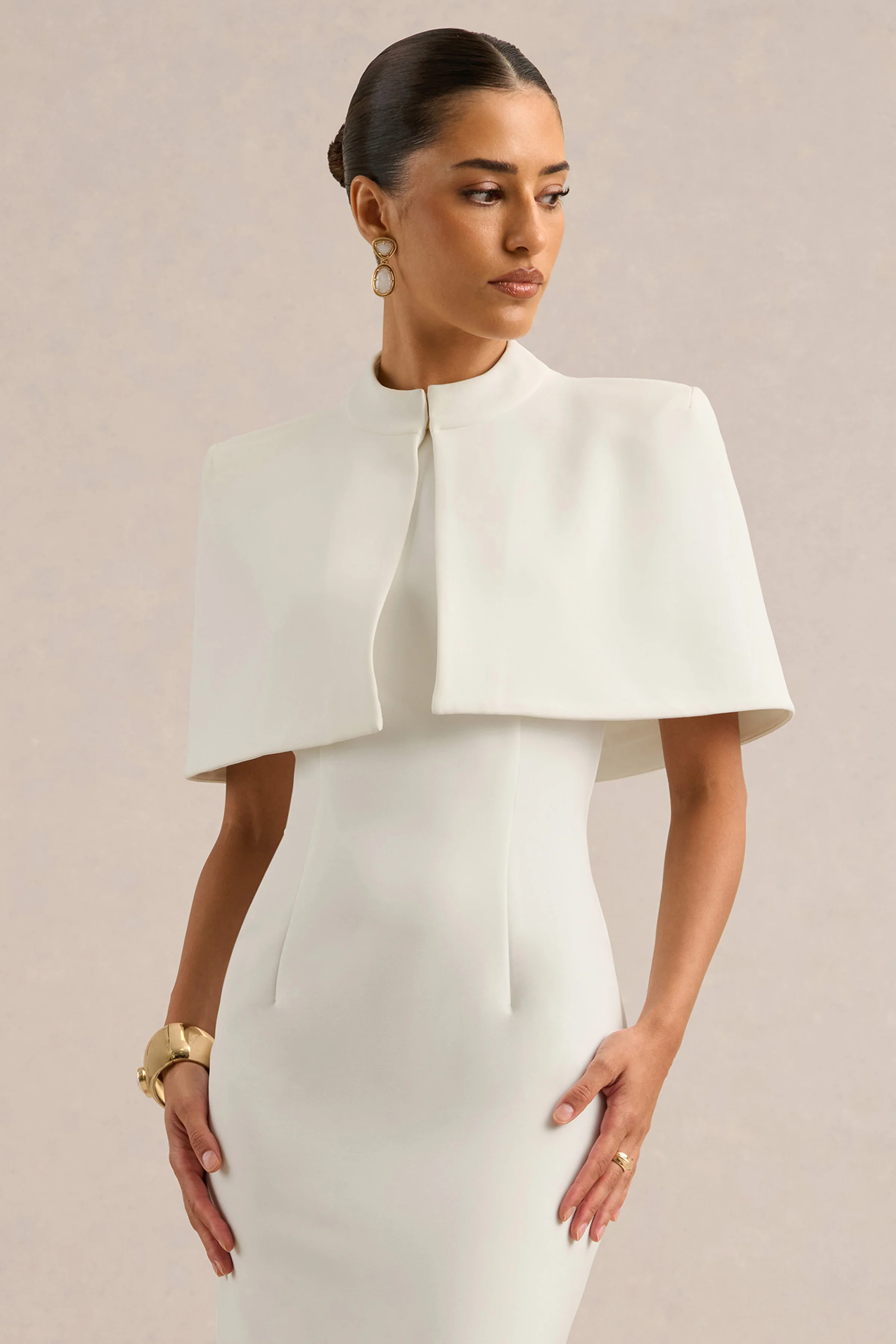 Deva | White High Neck Short Sleeve Cape
