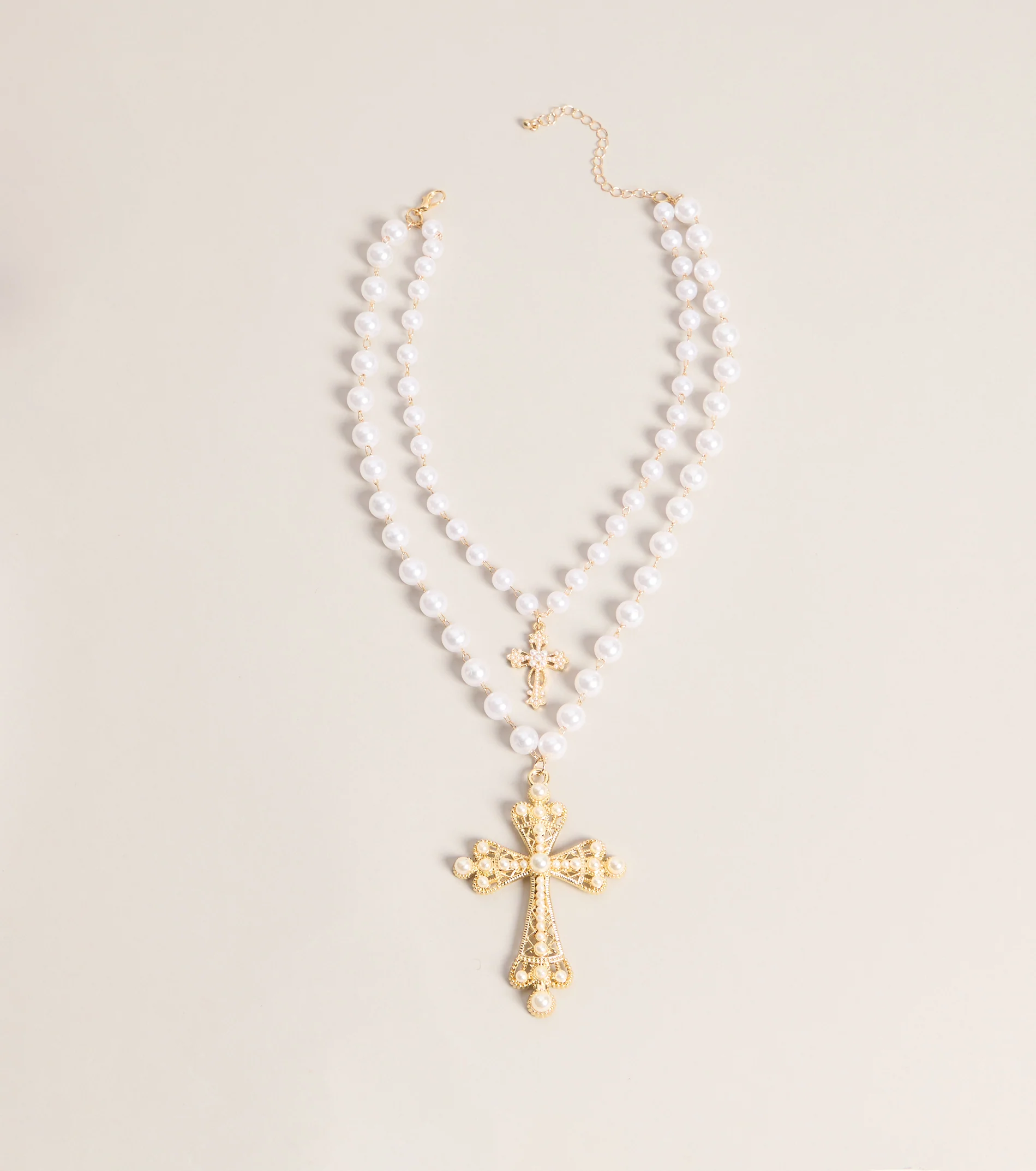 Soft Drama Faux Pearl Cross Necklace