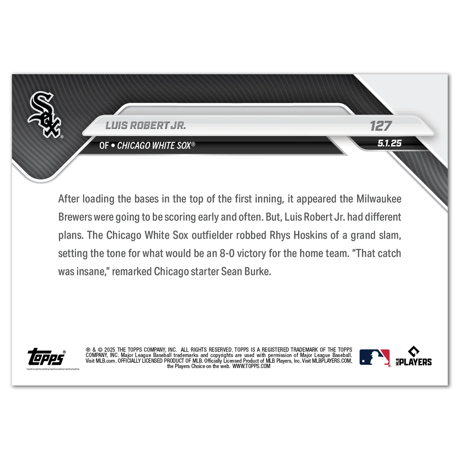 Luis Robert Jr. - 2025 MLB Topps NOW® - Card 127
