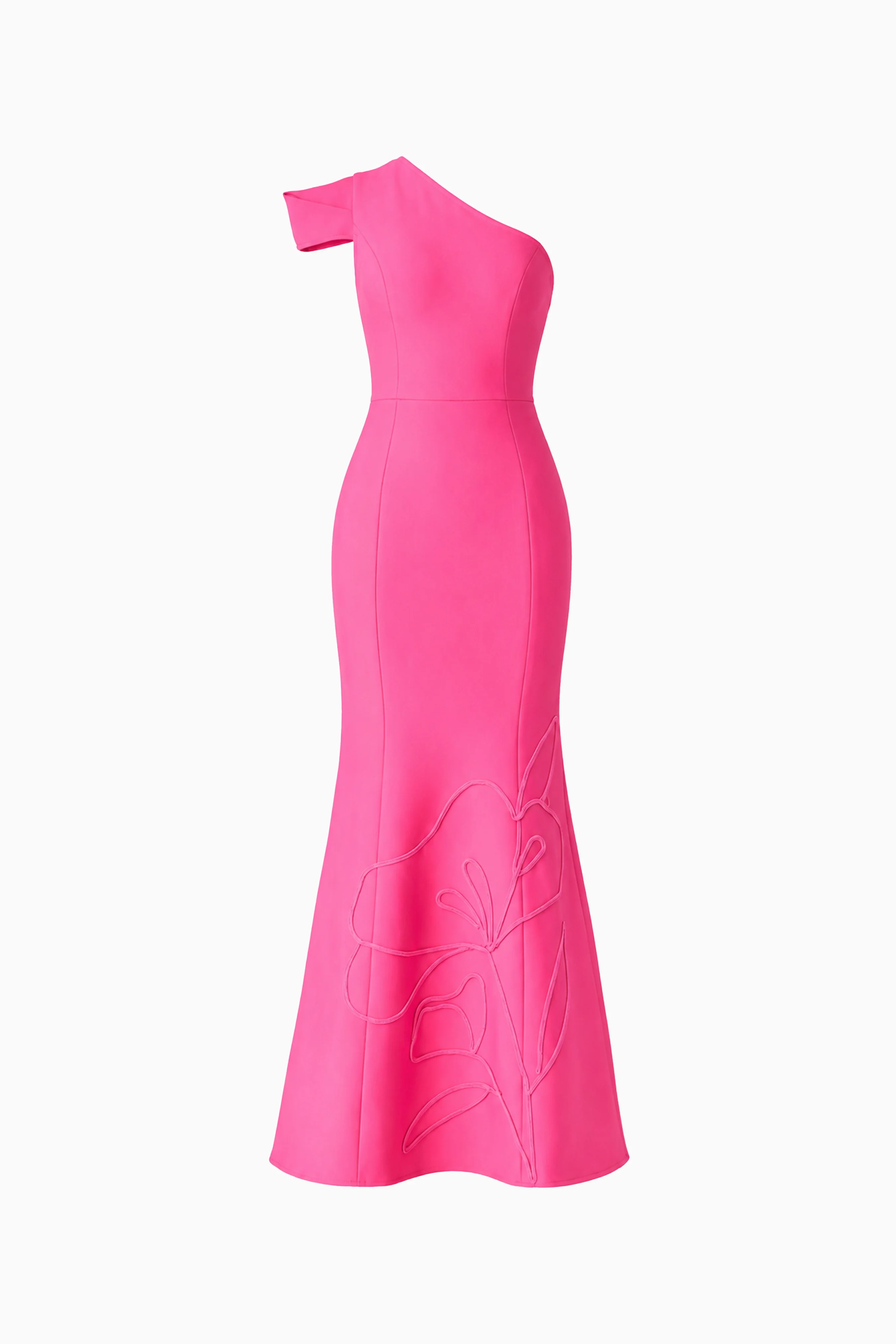 Opline One Shoulder Gown in Hot Pink