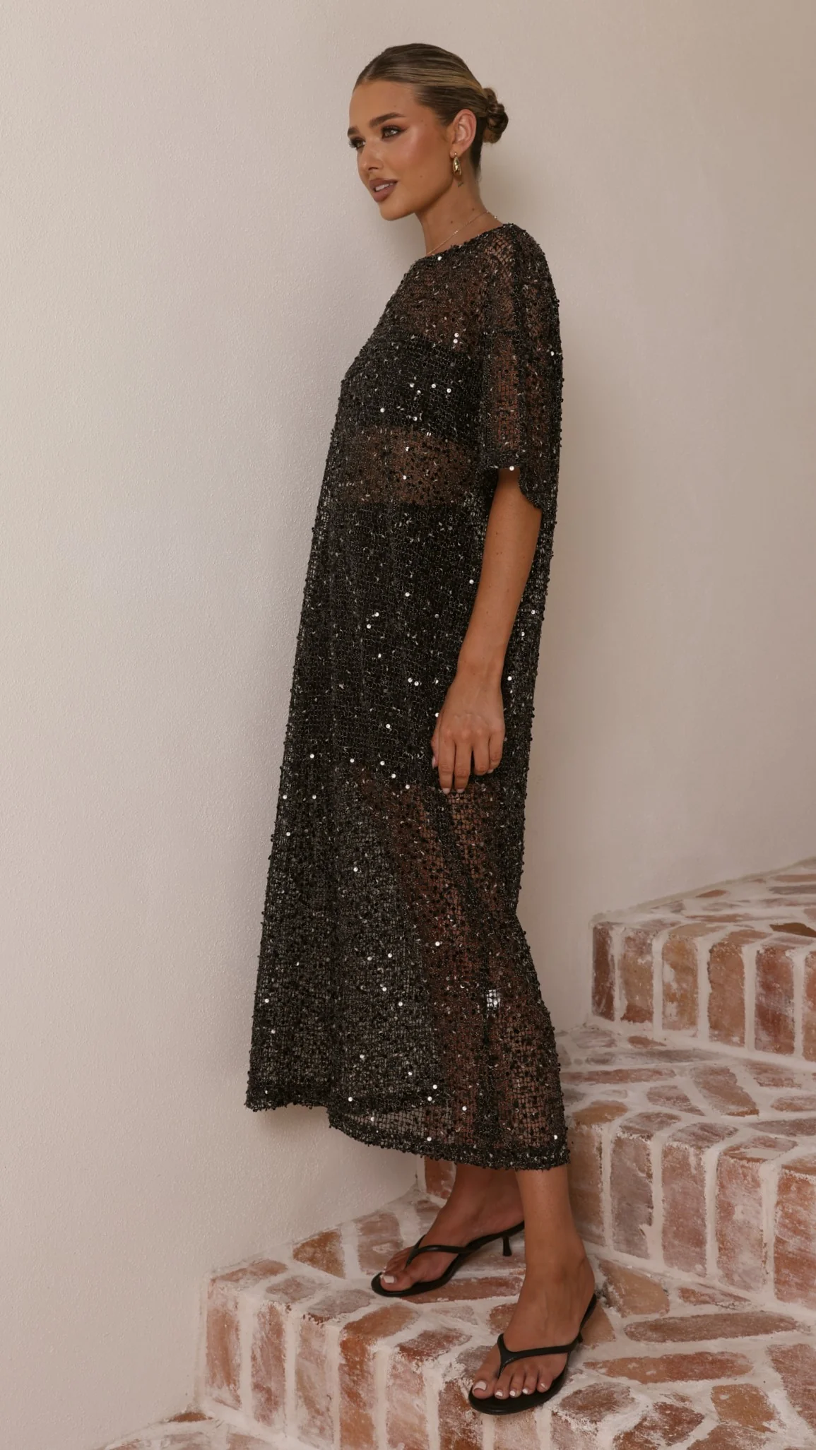 Zinnia Sequins Maxi Dress - Black