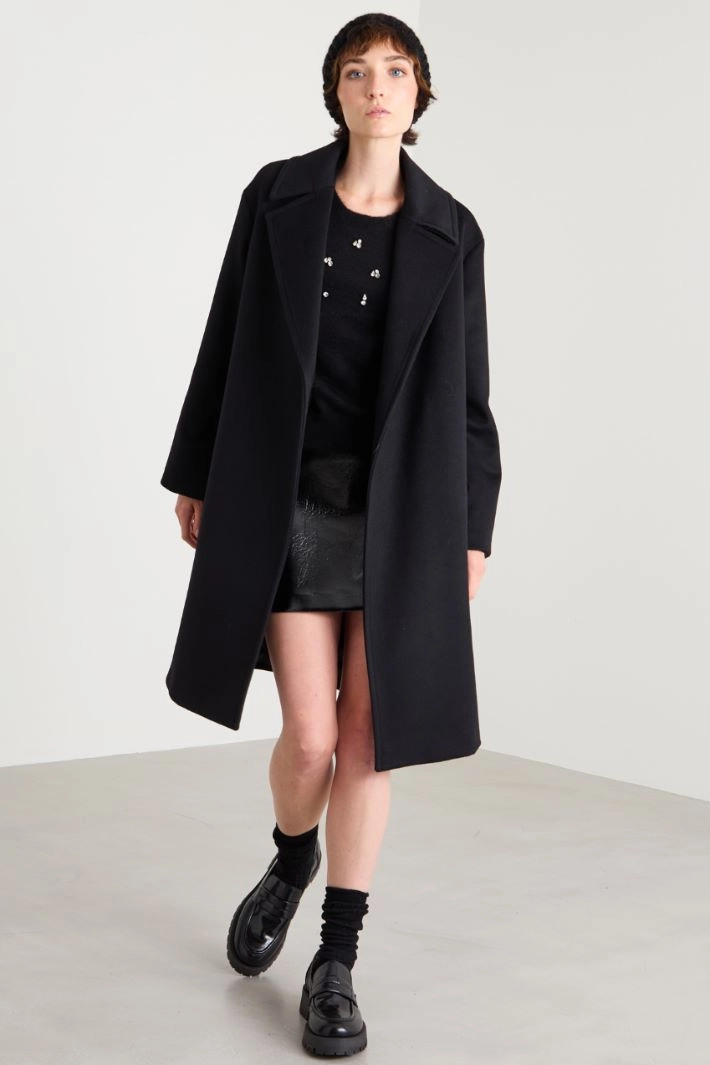 Zibeline drap coat - BLACK