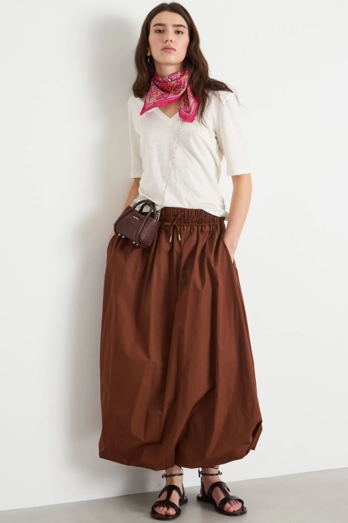 A-line skirt with elasticated waist - BROWN