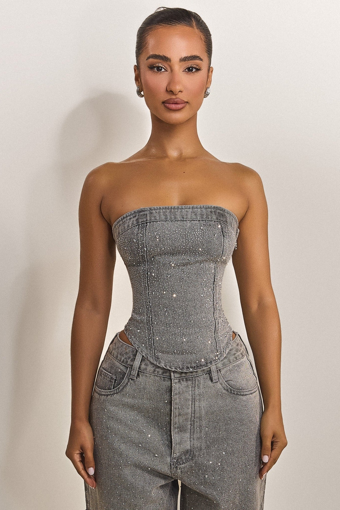 The Kai Rhinestone Corset in Grey