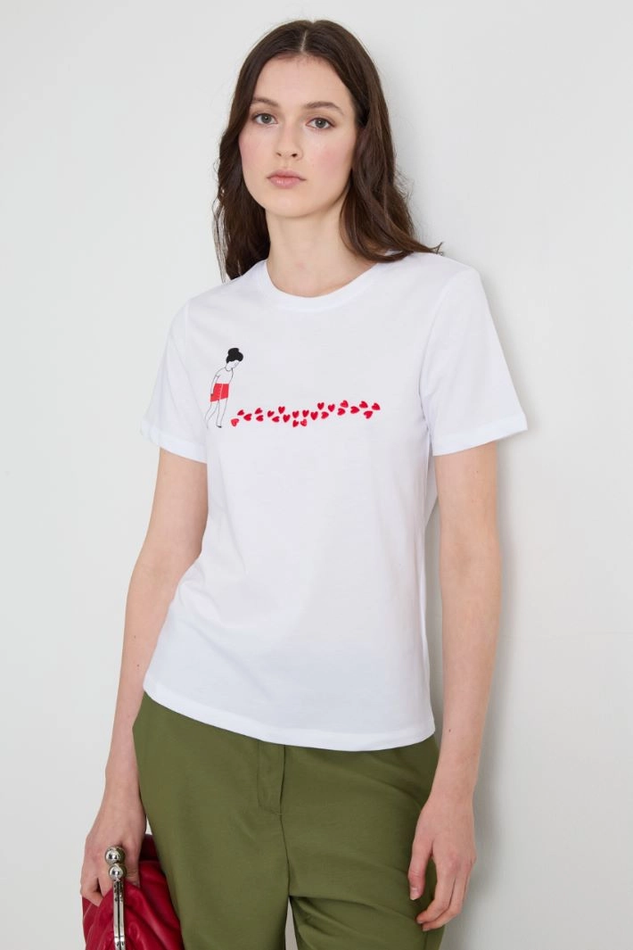 T-shirt with print and embroidery - WHITE RED BLACK