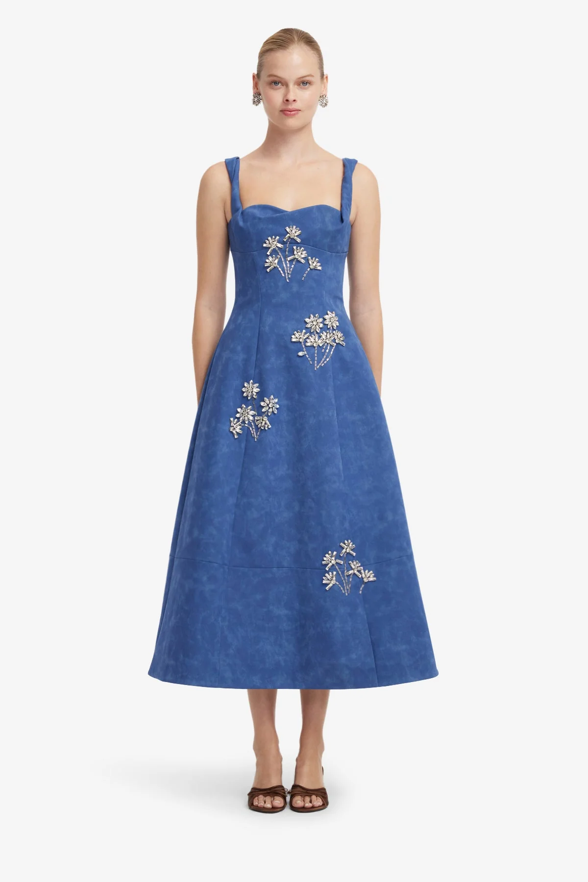 Beatrice Embellished Vegan Suede Midi Dress - Azure
