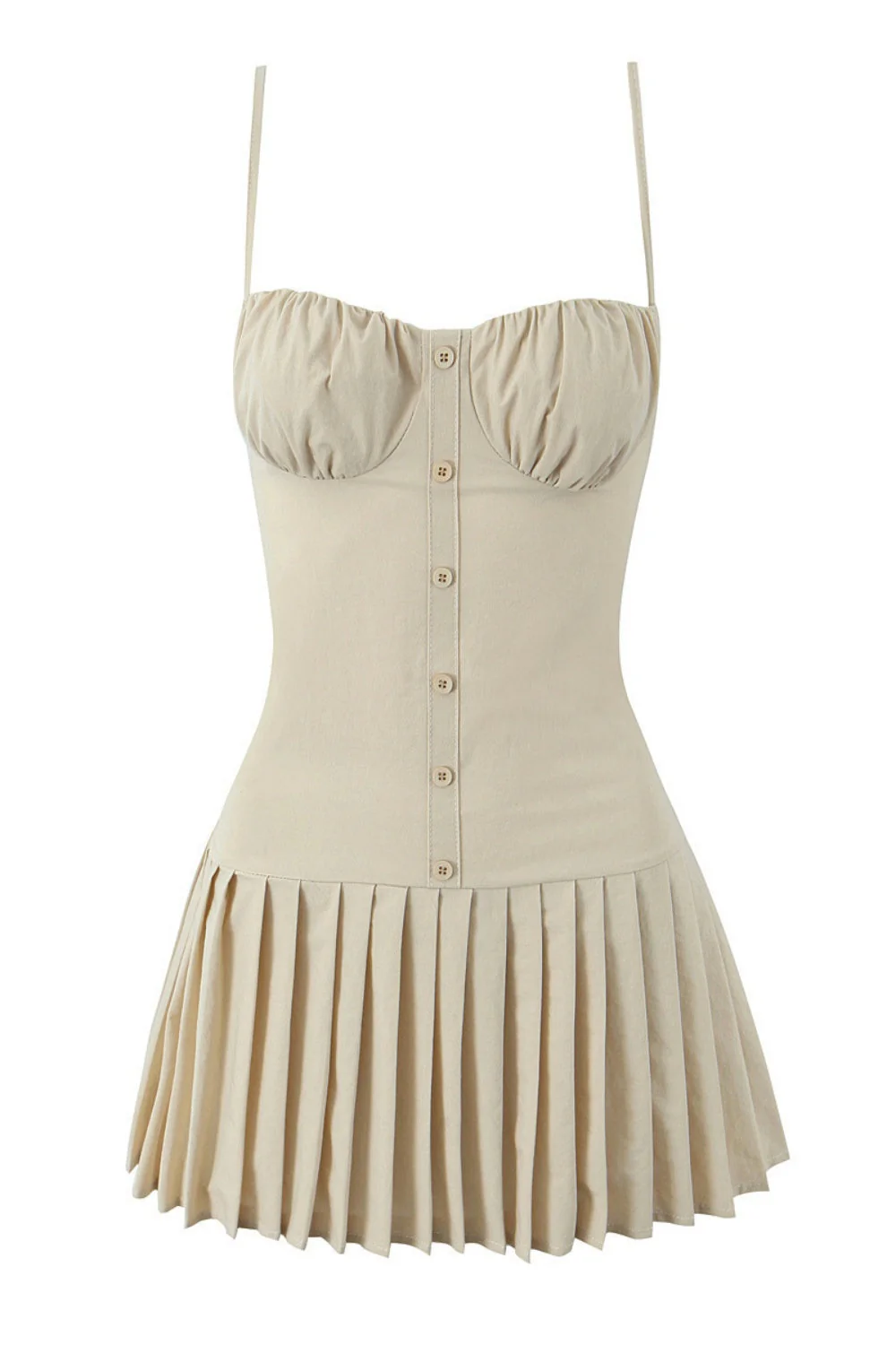 Red Spaghetti Strap Button Ruffle Skirt