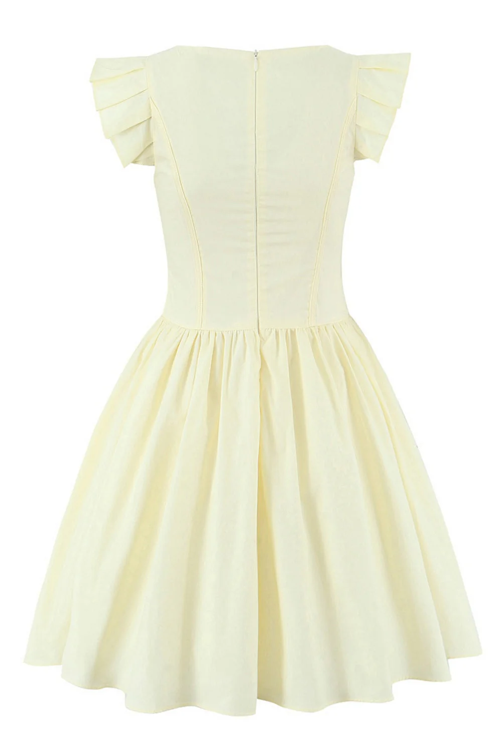 Yellow Cap Sleeve Flower Embroidery Ruched Dress