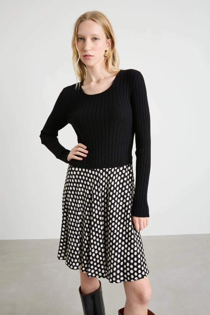 Knitted and crepe dress - BLACK WHITE