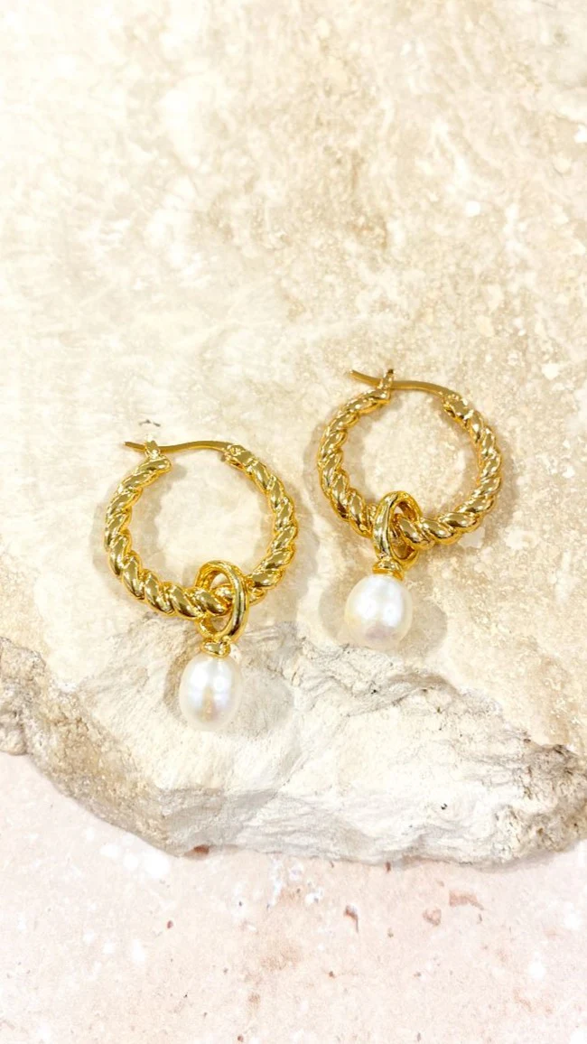 Twist Pearl Drop Earrings - Gold/Pearl