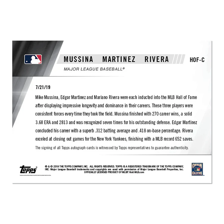 On-Card Autograph # to 5 - Mike Mussina/Edgar Martinez/Mariano Rivera - MLB TOPPS NOW® Card HOFC