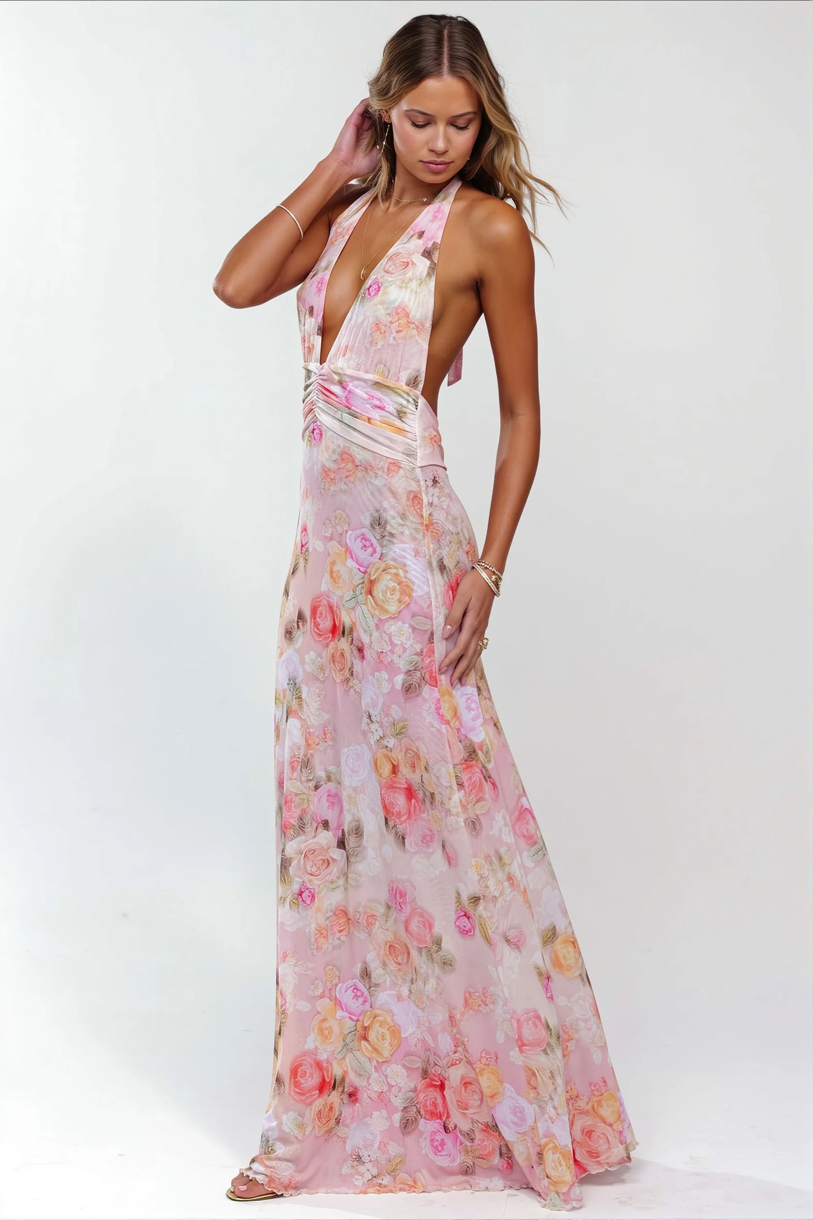 Halter Backless Printed Slim Maxi Dress