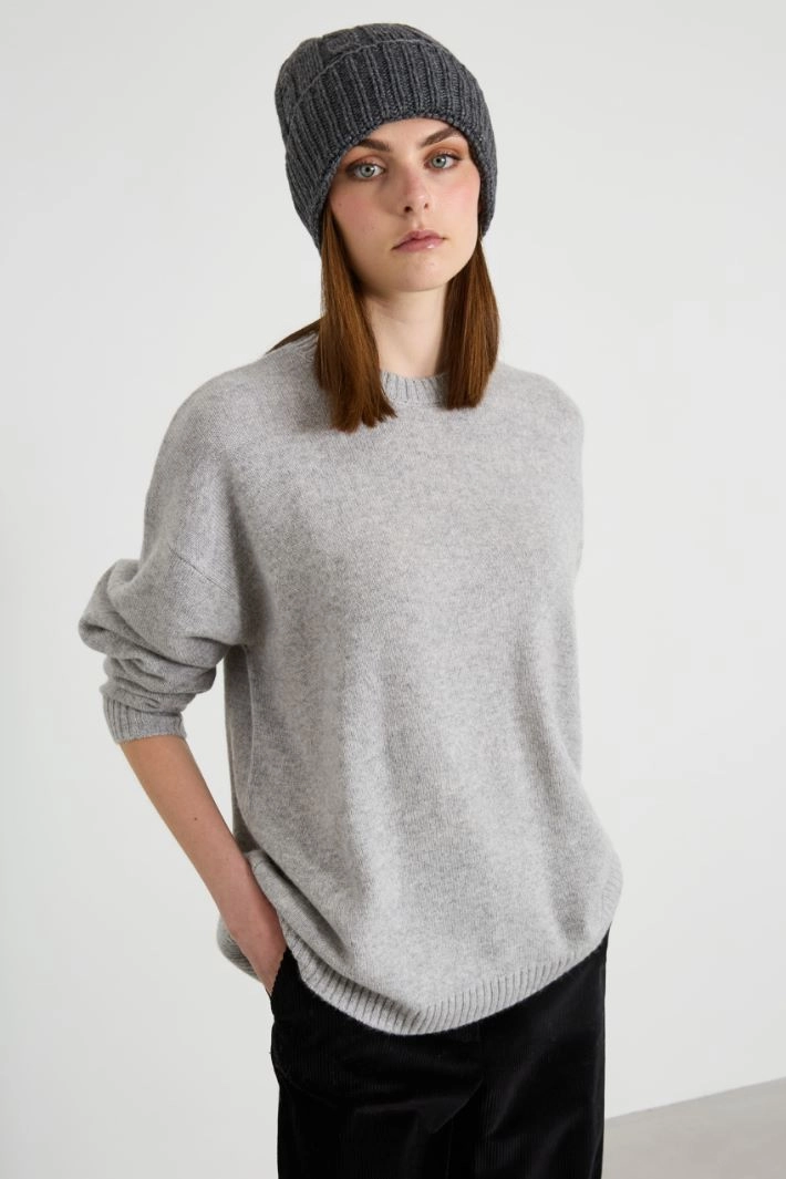 Wool braided beanie hat - DARK GREY