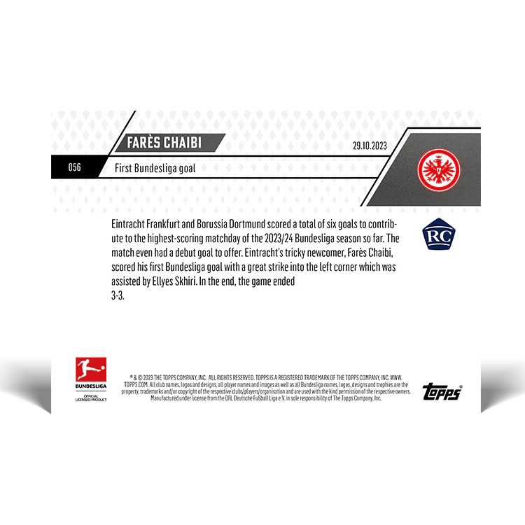Topps UK - Farès Chaibi - First Bundesliga goal - Bundesliga TOPPS NOW® Card #56