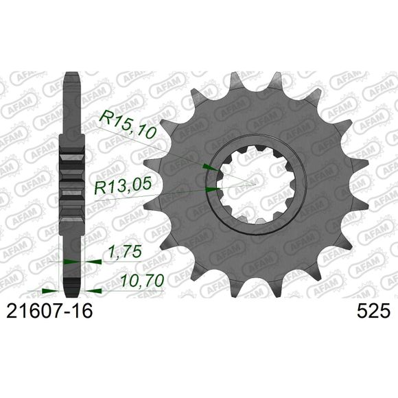AFAM 525 Premium Steel Type chain kit with silent pinionRef: Aa0090 / Kit102663
