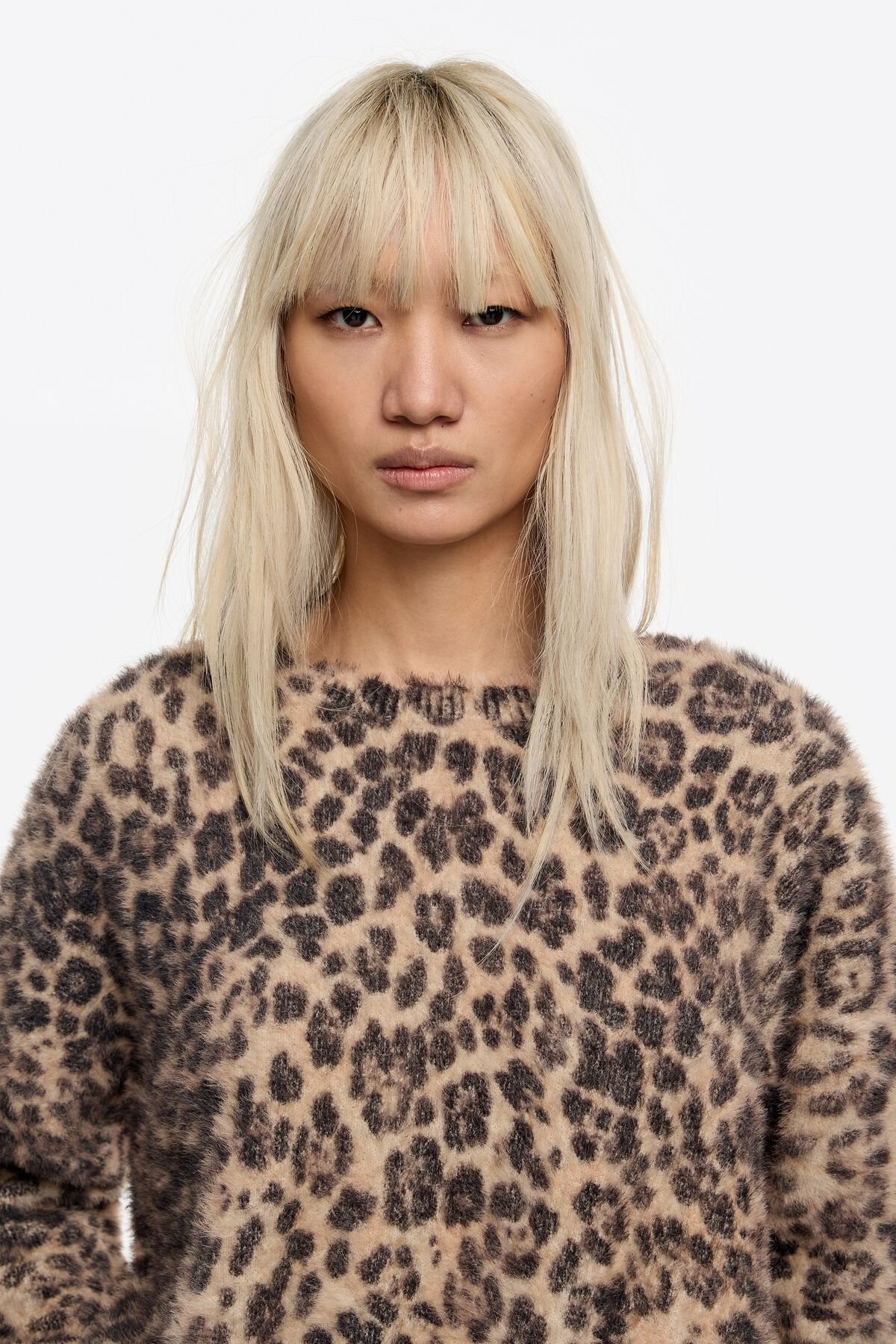 Beige Leopard fur balloon sweater