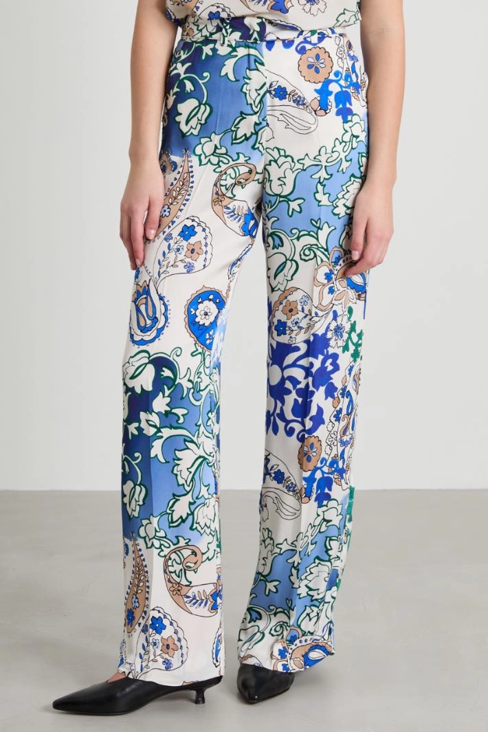 Printed satin trousers - BLUE GREEN