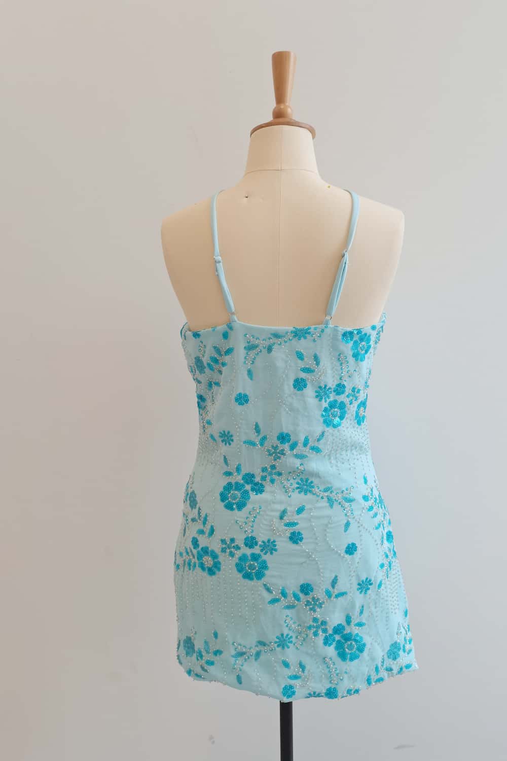 Blue Halter Beaded Fitted Short Dress