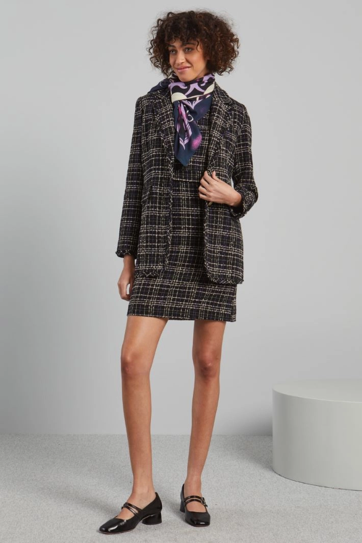 Blazer with fringed hem - BLACK WHITE VIOLET