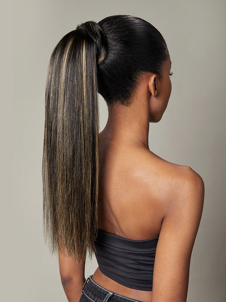 Frodio Ponypop Ash Blonde Highlight Straight Wrap Around Ponytail Human Hair - Lesli