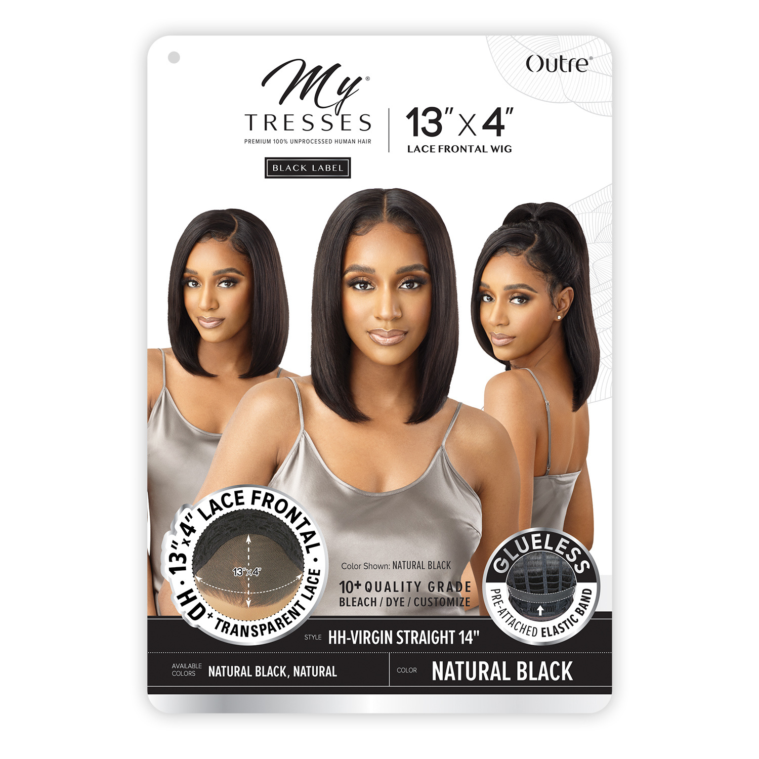 My Tresses Black Label Premium Unprocessed Human Hair Glueless 13X4 HD Lace Frontal Wig HH-Virgin Straight 14