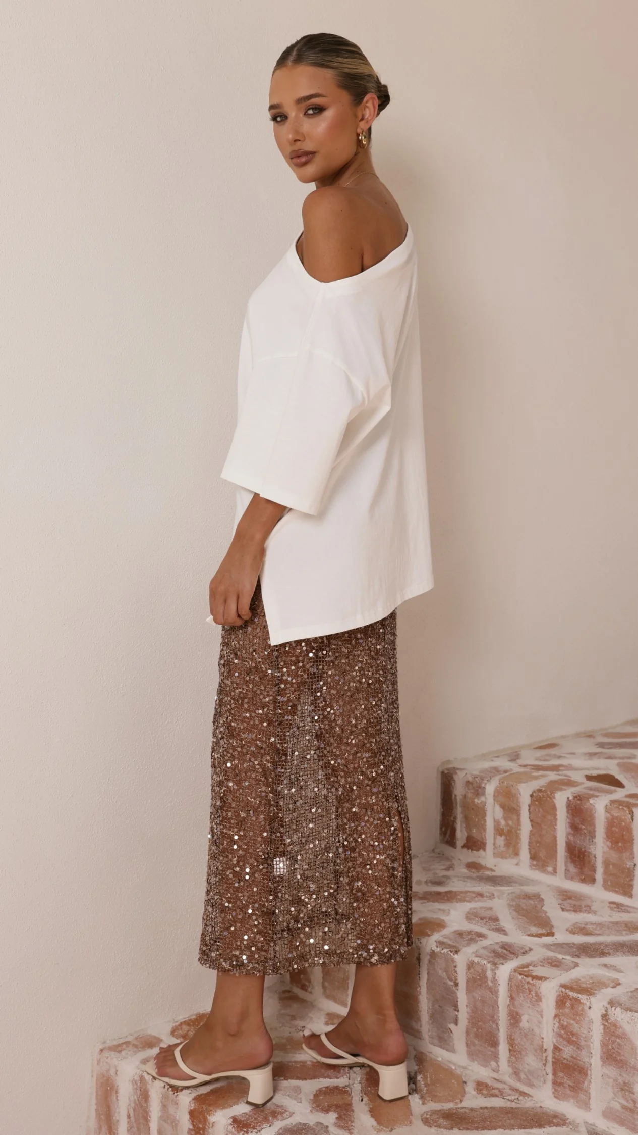 Verlo Sequins Maxi Skirt - Mocha