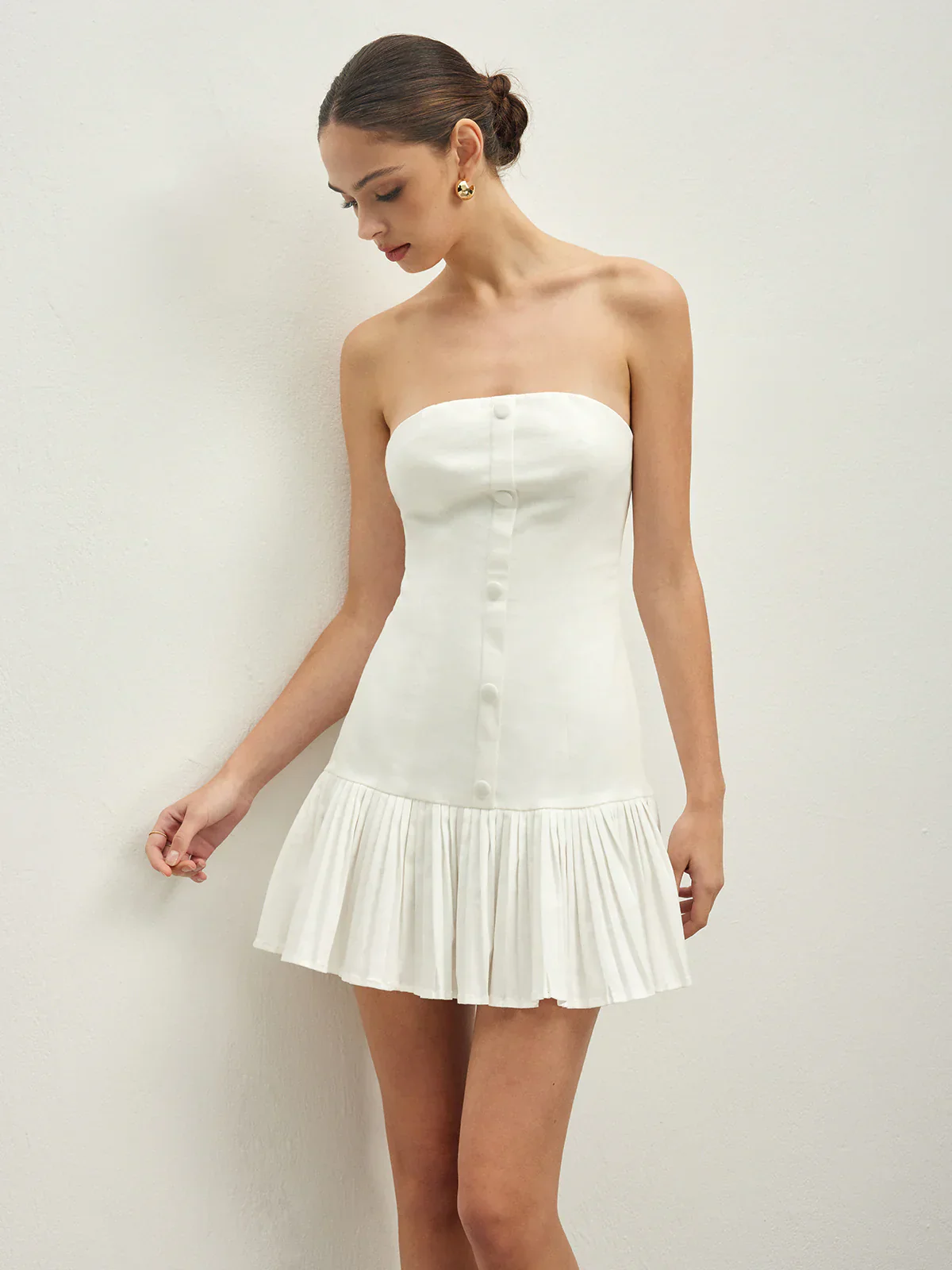 Cotton Blends Pleated Bubble Tube Dress