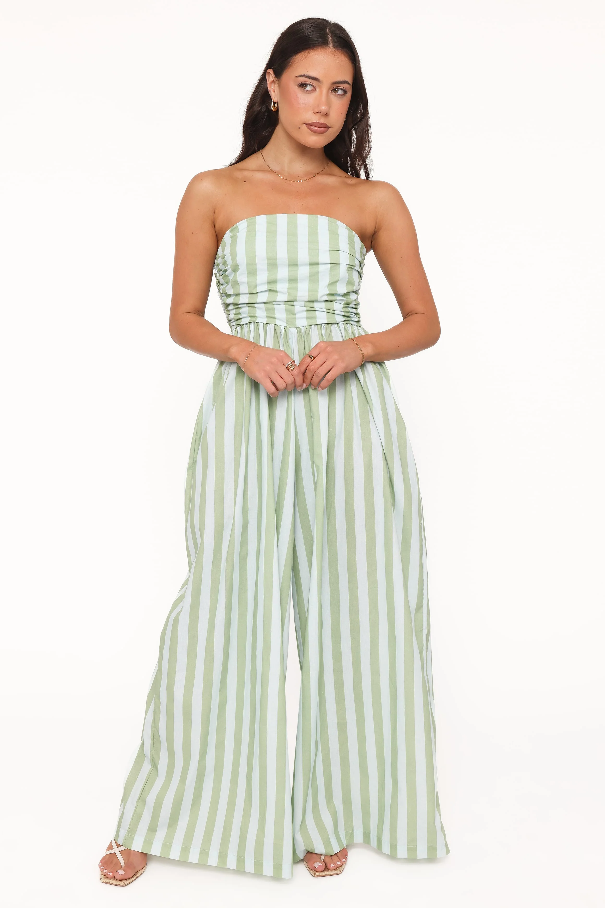 Paige Strapless Jumpsuit - Blue/Green Stripe