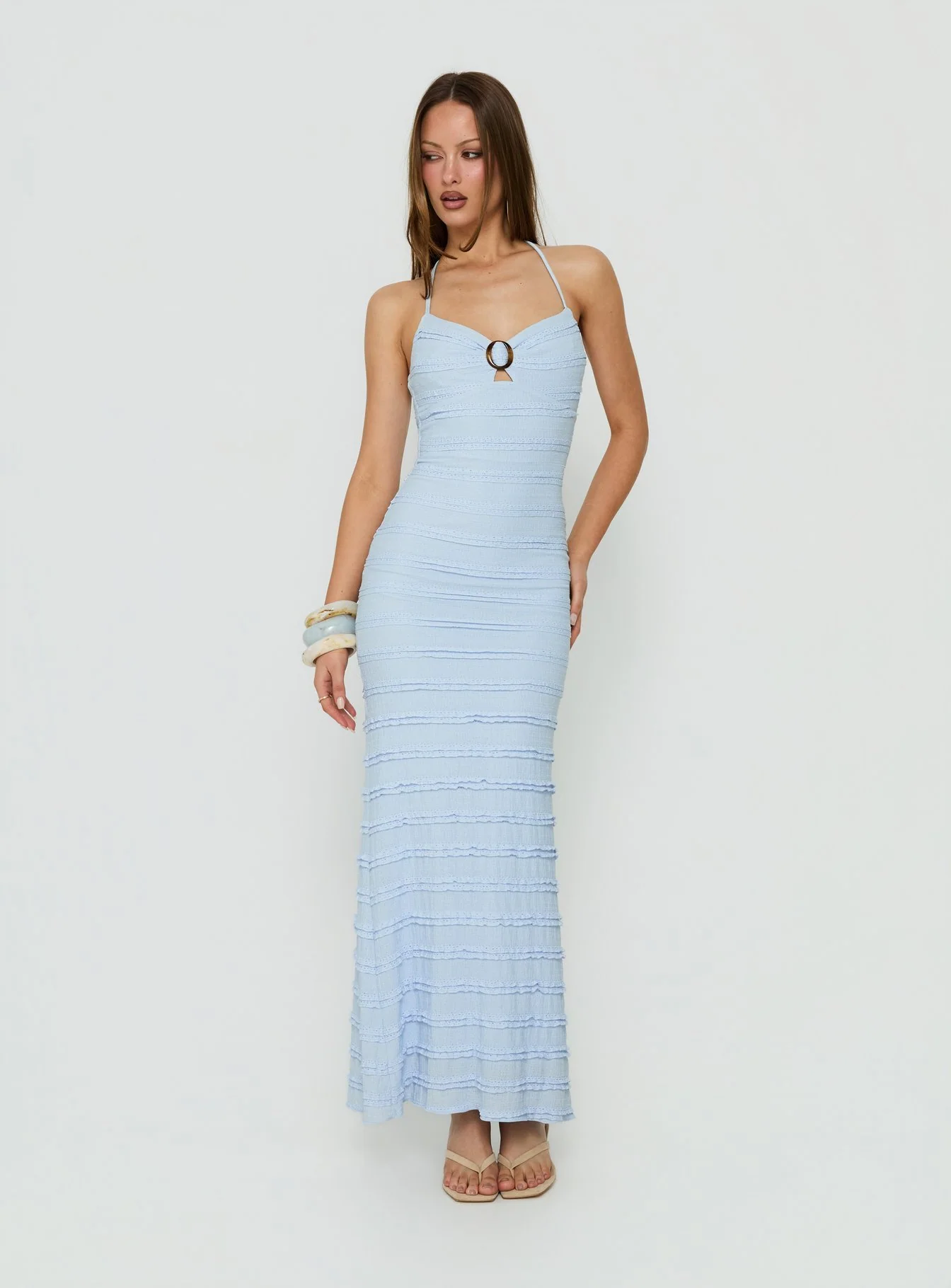 Liskaia Textured Halter Maxi Dress Blue