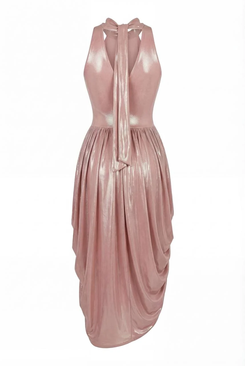 Dress with Halter Neck and Wet Effect