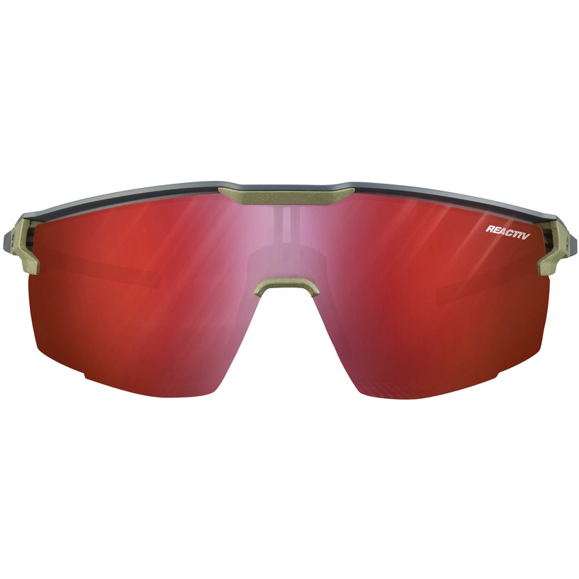 Julbo Ultimate Reactiv 0-3 High Contrast Sunglasses - Dark Grey/Green Army - Translucent Red Flash