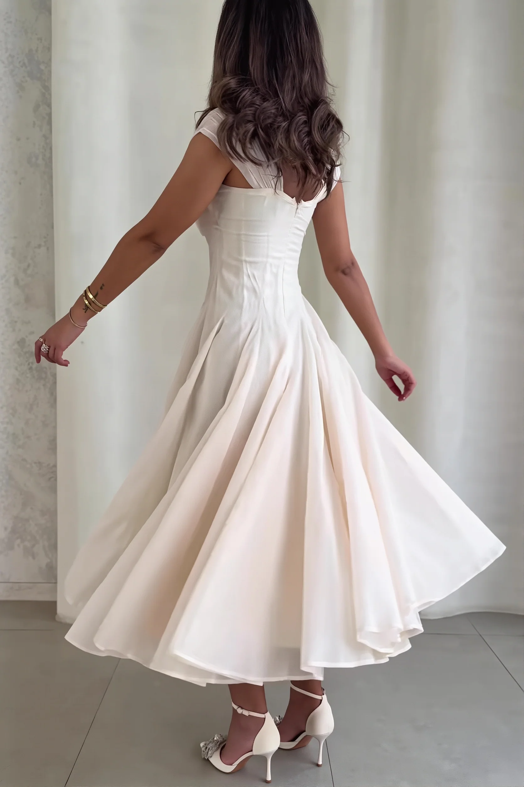 Waisted Square Neck Swing Maxi Dress