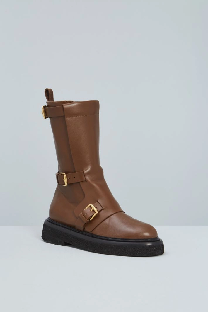 Biker boots with buckles - LEATHER BLACK