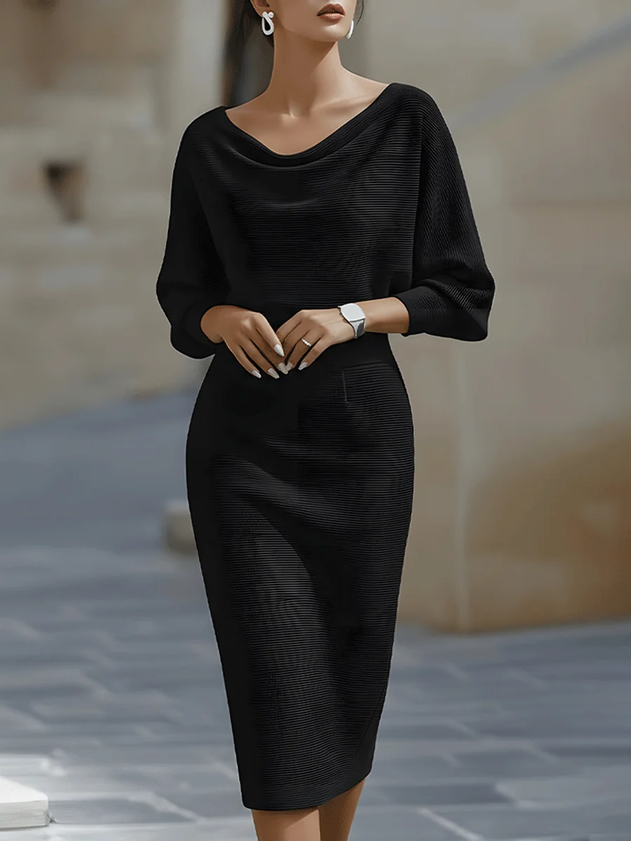 Wrenley | Women's Draped Neck Three-Quarter Sleeve Midi Dress