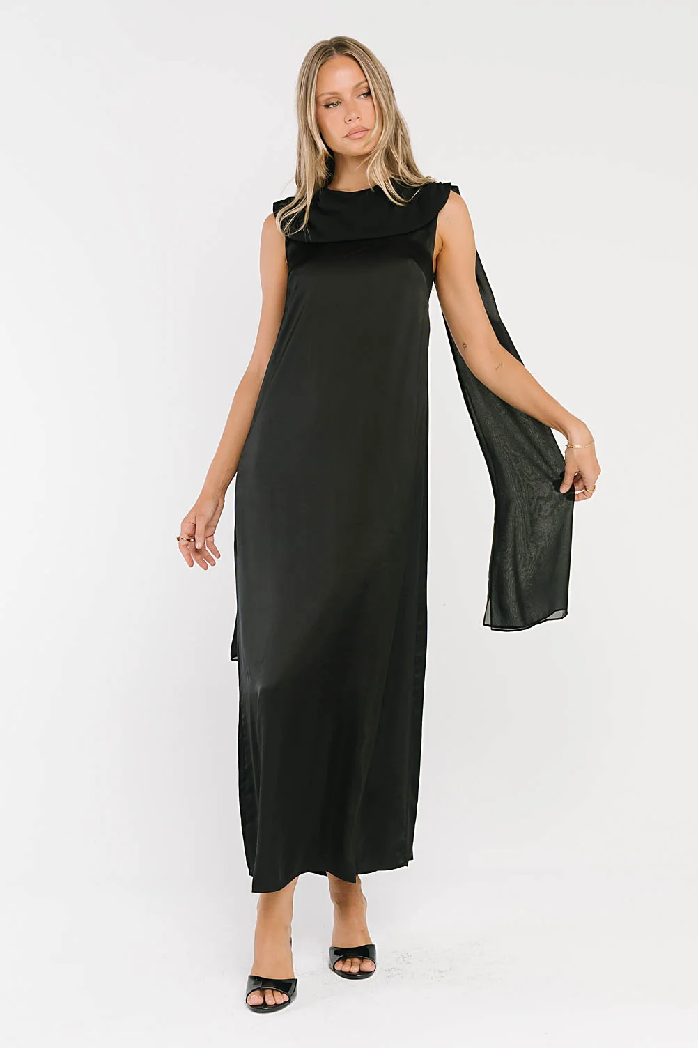 Lauren Satin Maxi Dress in Black