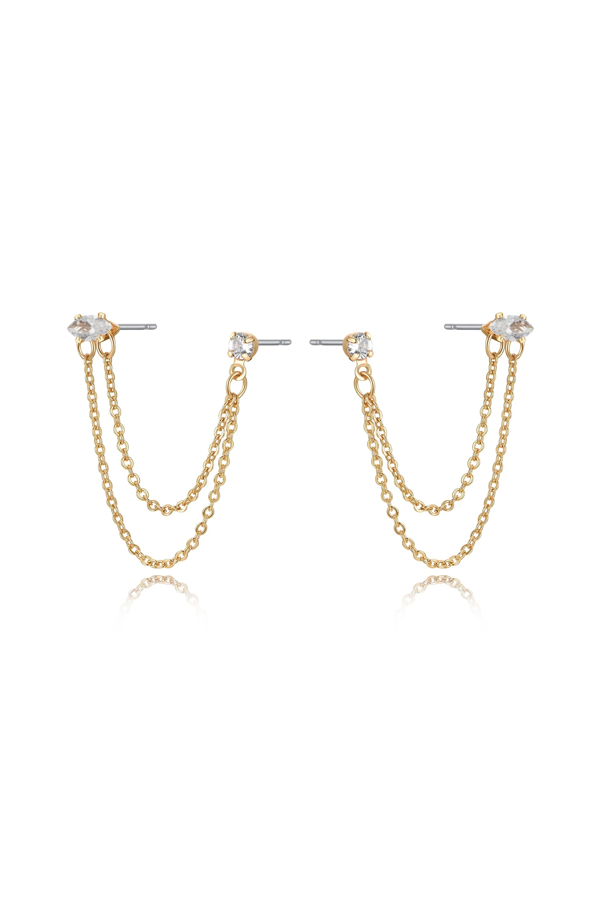 Double Piercing Chain Dangle Earrings