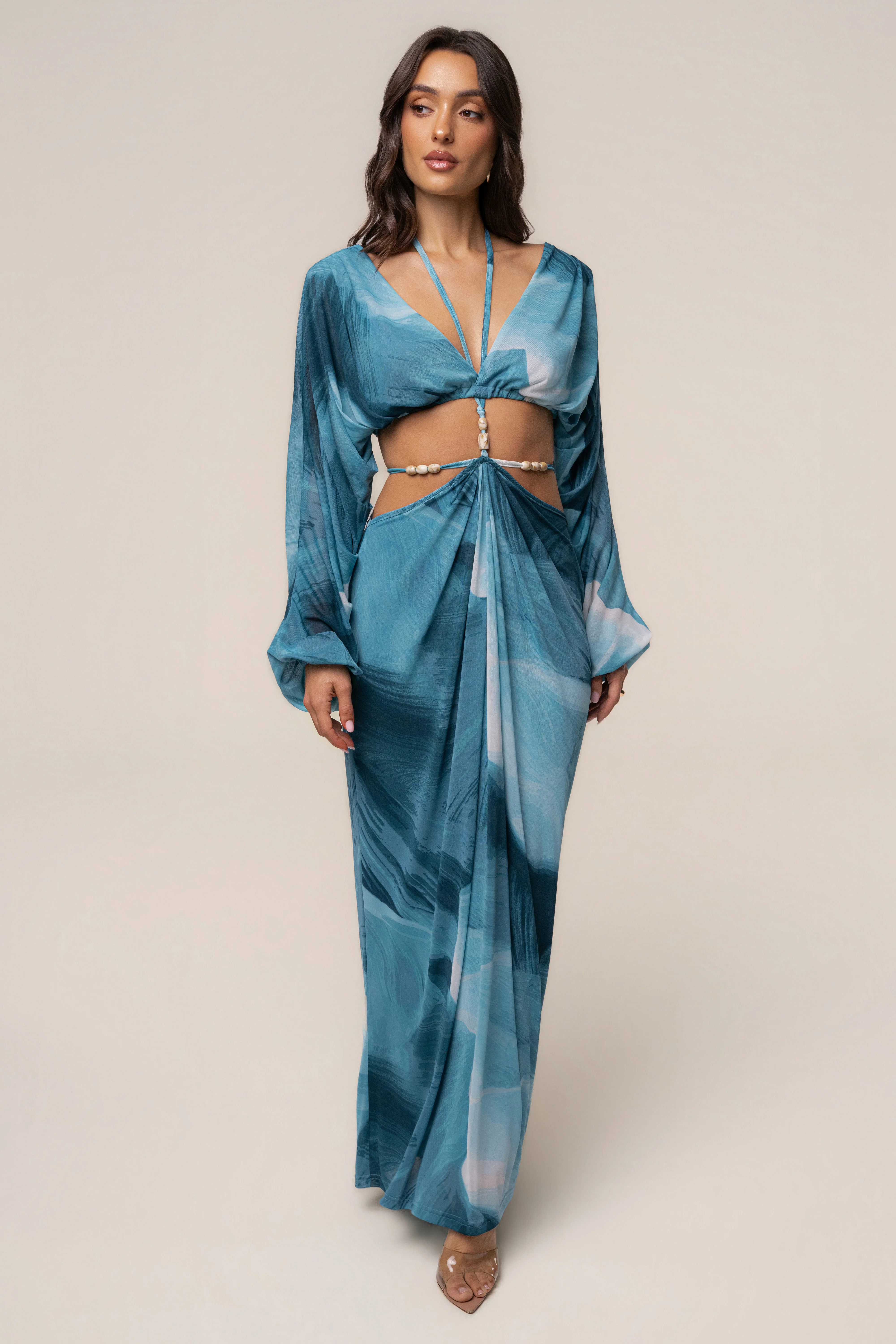 Sunset Blue  Hera Draped Maxi Skirt