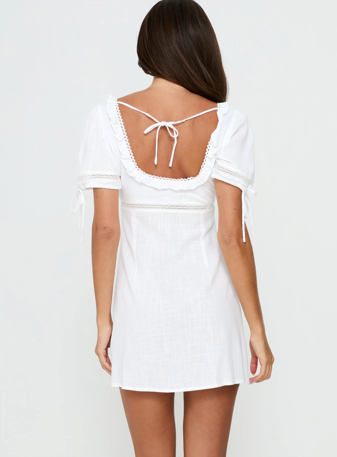 Indianah Pleat Lace Panel Mini Dress White
