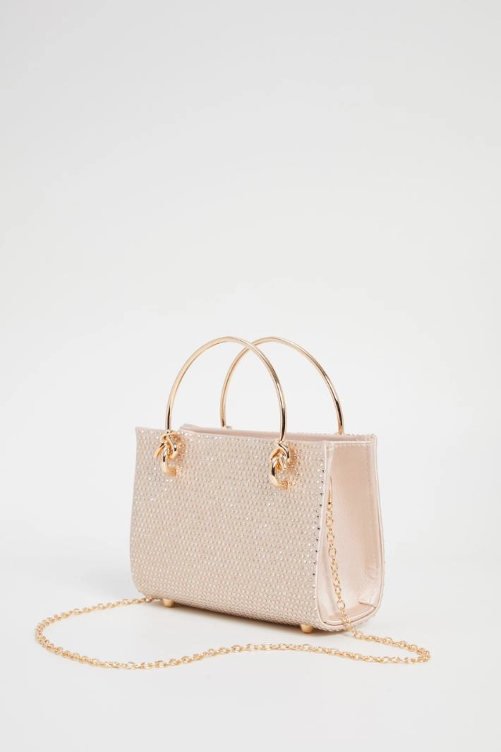 Satin bag with rhinestones - PINK