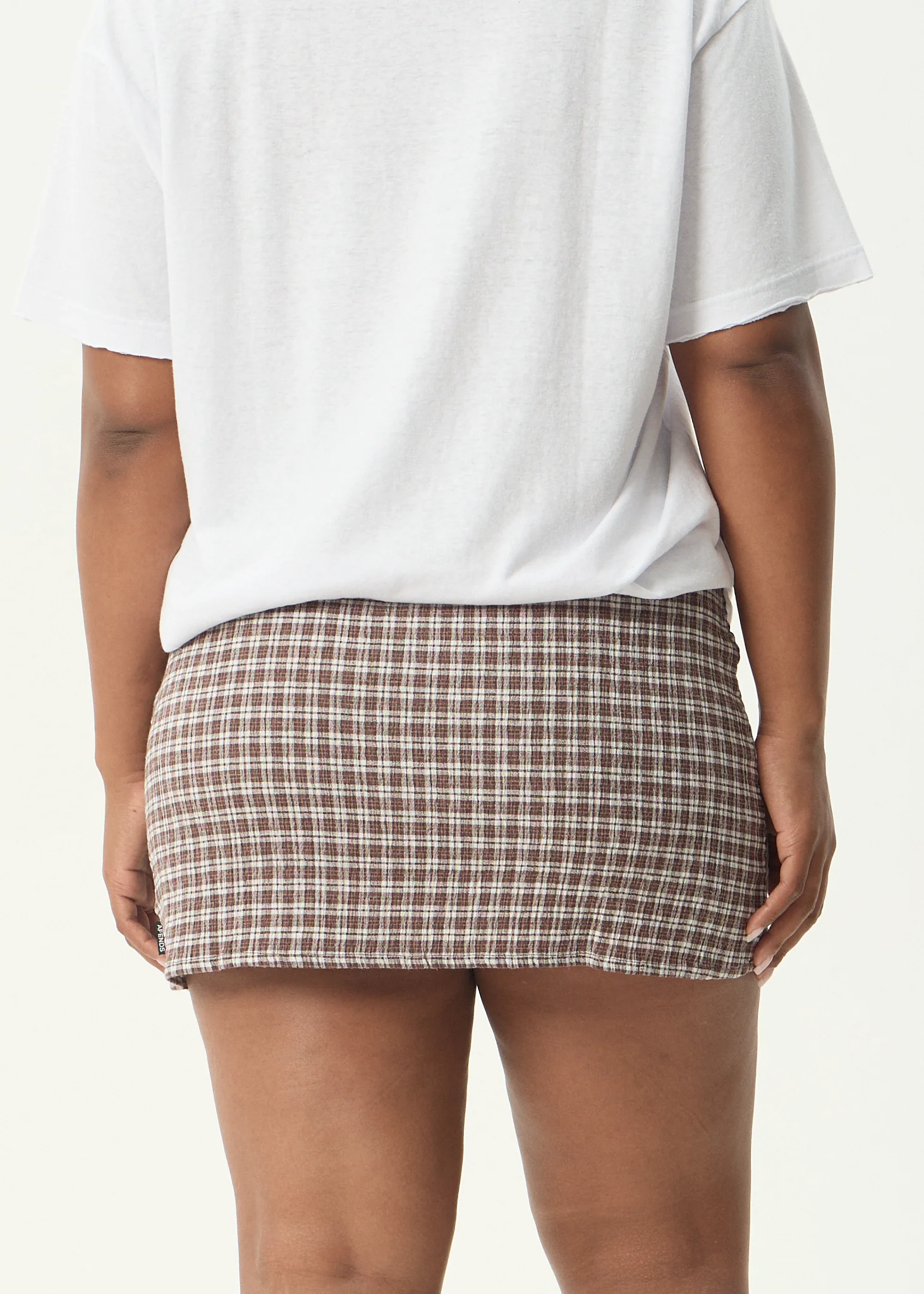 AFENDS Womens Base - Seersucker Mini Skirt - Coffee Check