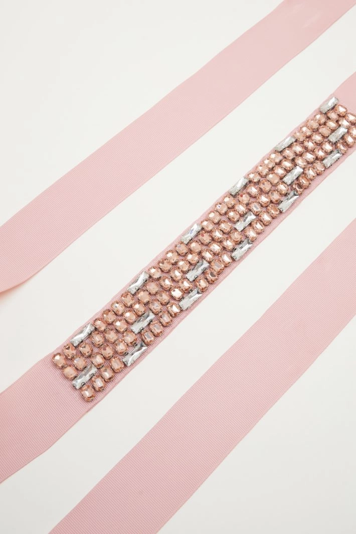 Rhinestone-embellished grosgrain belt - PINK