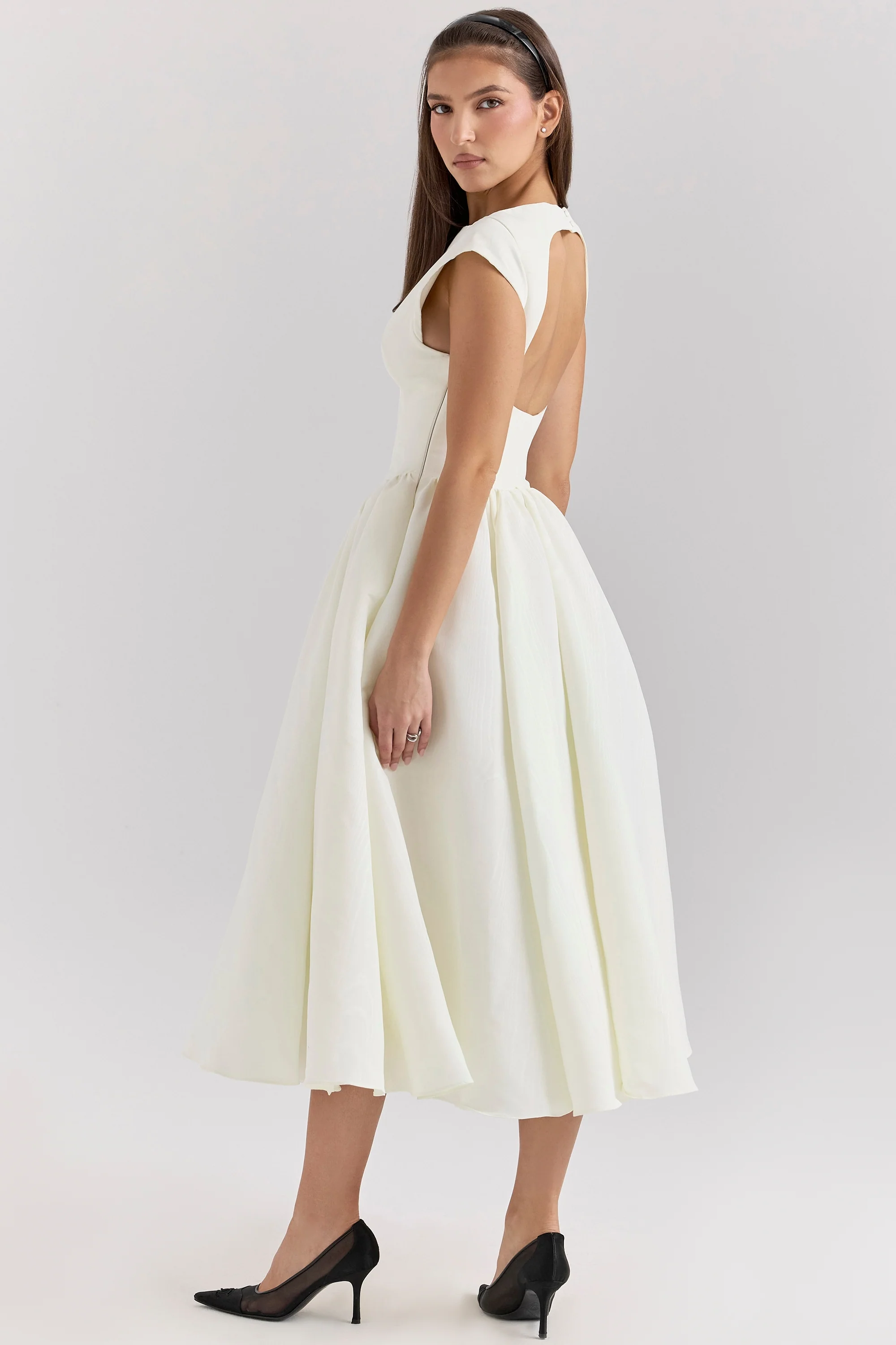 ivory moire satin midi dress