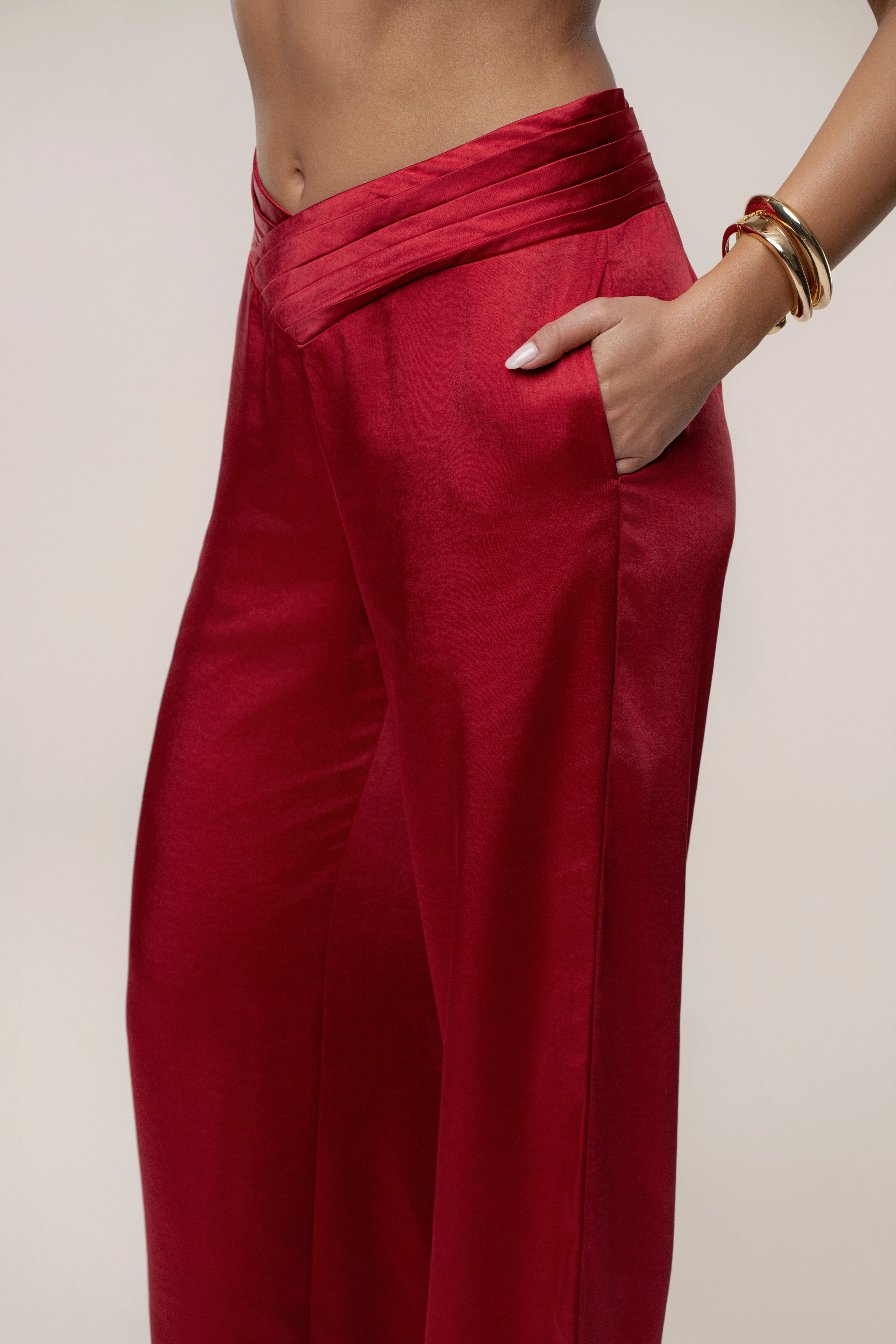 Red True Affection Satin Trouser