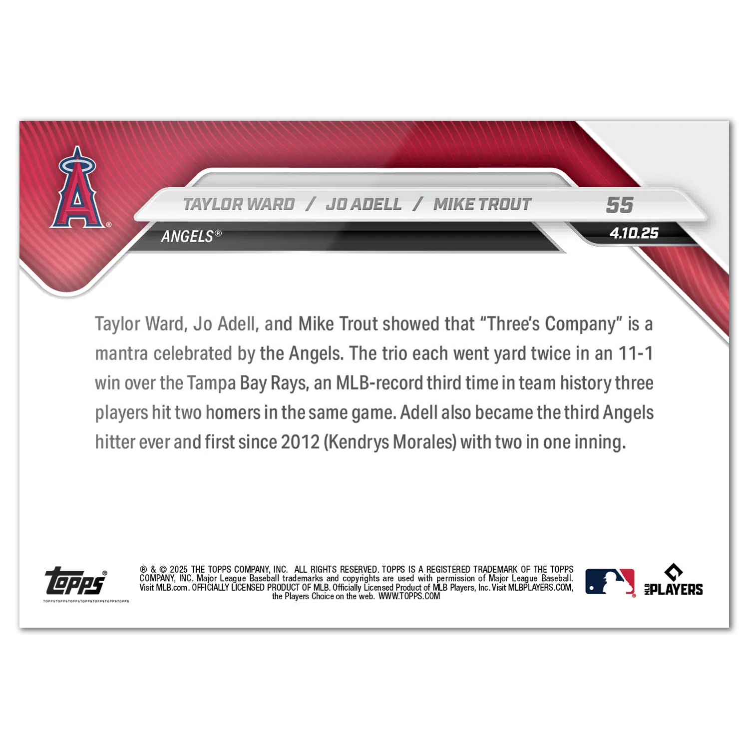 Taylor Ward/Jo Adell/Mike Trout - 2025 MLB Topps NOW® - Card 55
