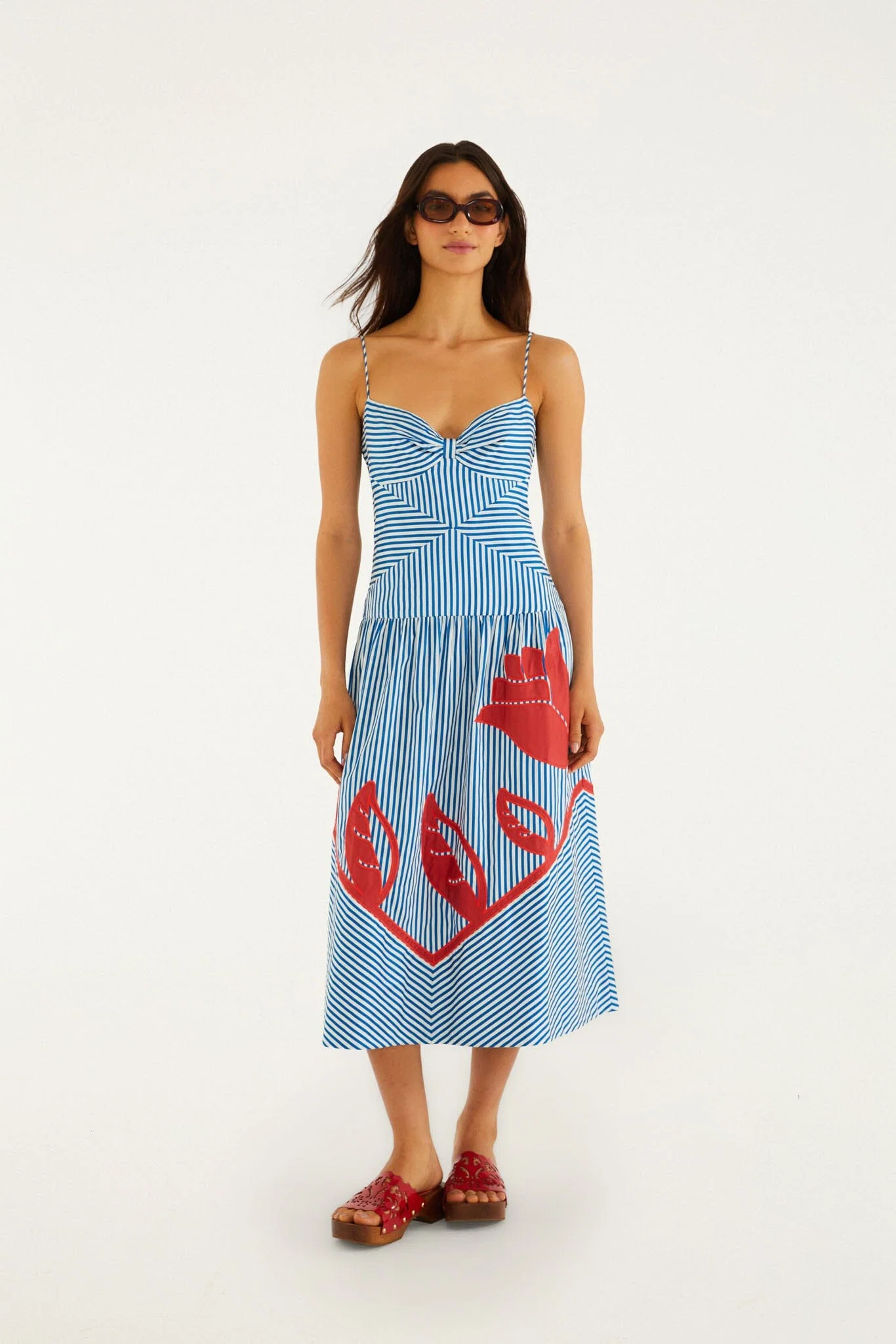 Blue Sky Stripes Sleeveless Midi Dress